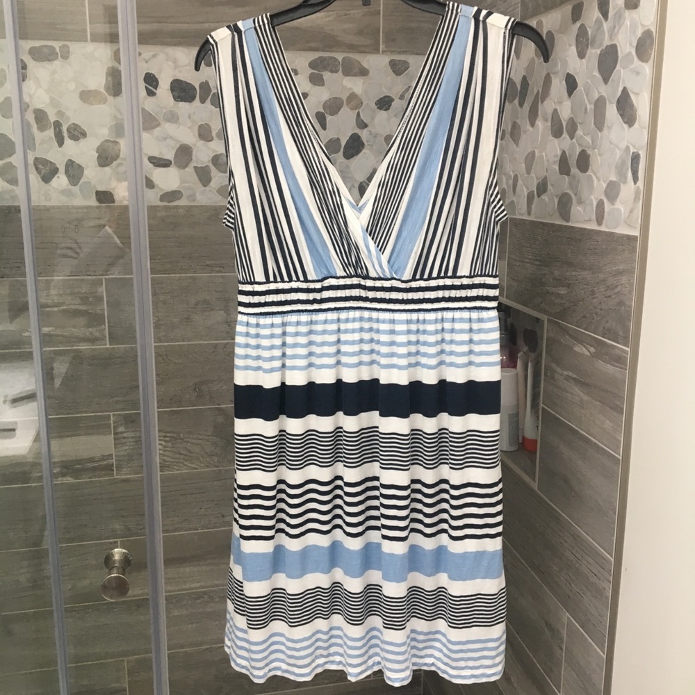 LOFT blue/white striped flattering cotton dress EUC - Small